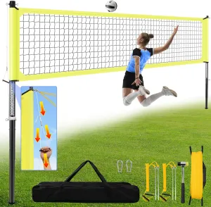Aluminum Volleyball Net for Backyard, Portable Volleyball Net with Anti-Sag Design, Outdoor Volleyball Net Set with Lengthened Stakes and Boundary Line for Beach and Grass