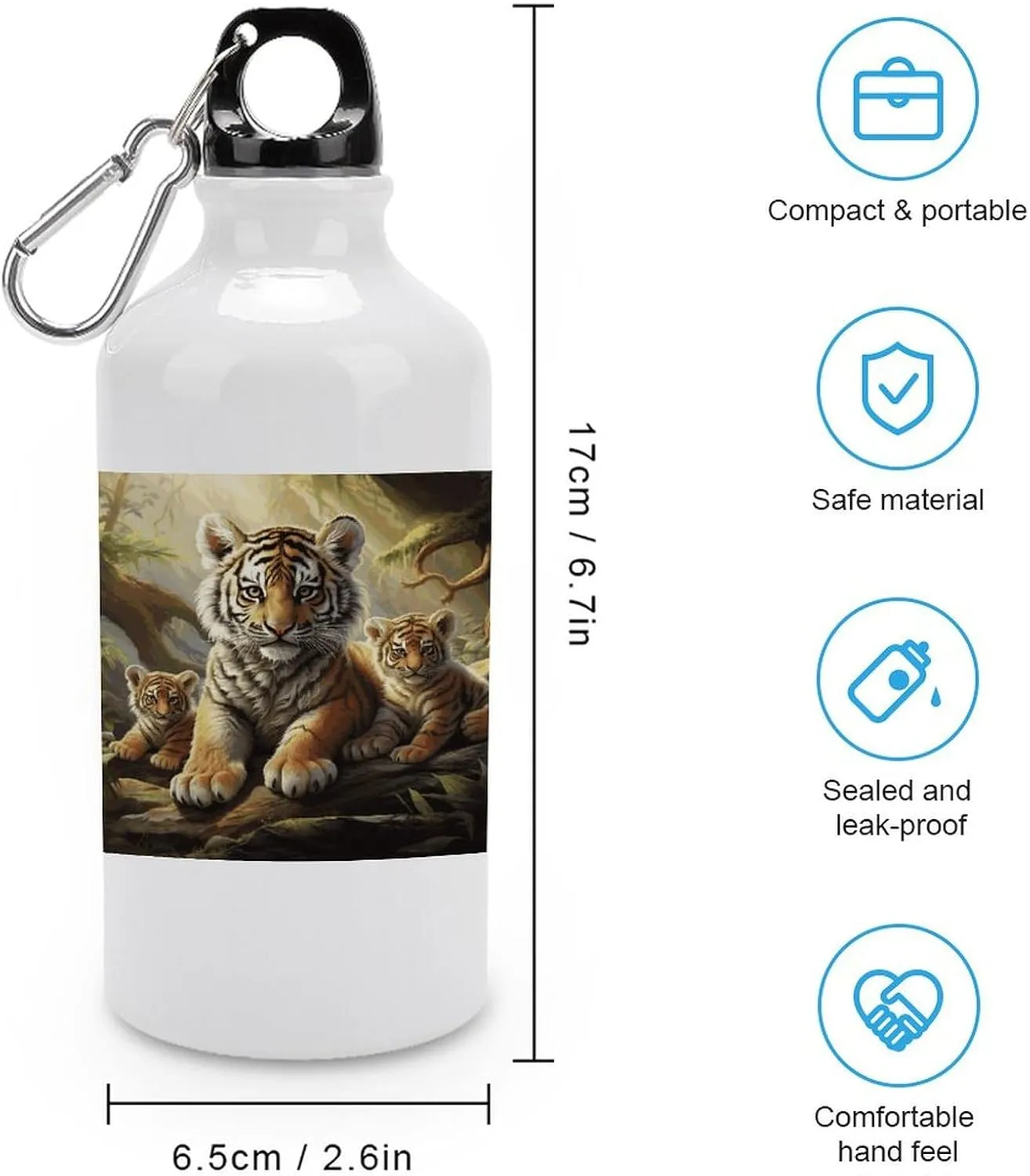 Aluminum Water Bottle Reusable Jungle Tigers Printing Bottles Leak Proof Sports Bottle For Gym Hiking Cycling Camping Fishing