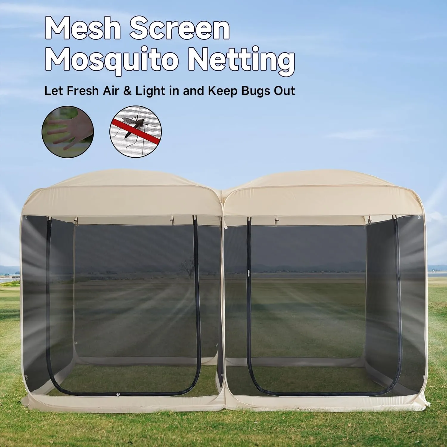 Alvantor Screen House Gazebo, 6-10-15 Person Pop Up Igloo Screened Canopy Tent with Mosquito Netting Sides, Instant UV Resistant Sun Shelter for Garden, Patio, Backyard