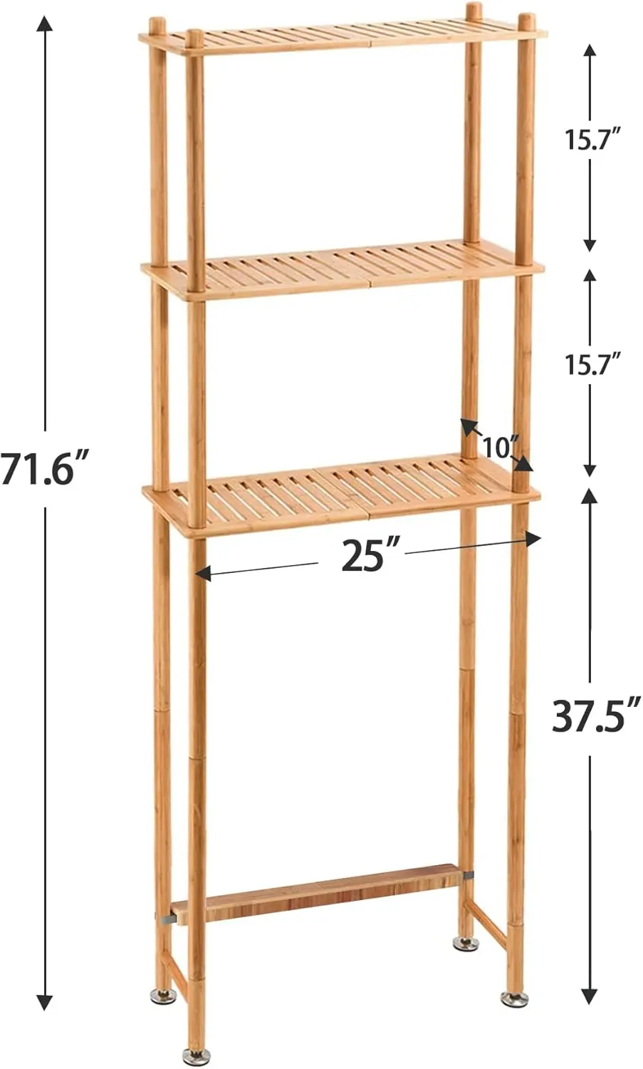 AmazerBath Over The Toilet Storage Shelf Bamboo, 3-Tier Over Toilet Organizer Rack, Freestanding Above Toilet Shelf for Bathroom, Laundry, Space Saver, Natural Color