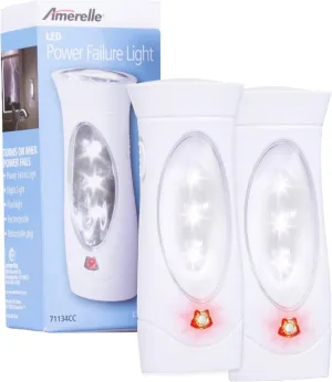 Amerelle LED Emergency Lights For Home Power Failure, 2 Pack – Triple Function Power Failure Light and Plug In Flashlight Combo, With Rechargeable Battery – Be Snow Storm & Hurricane Ready (71134)
