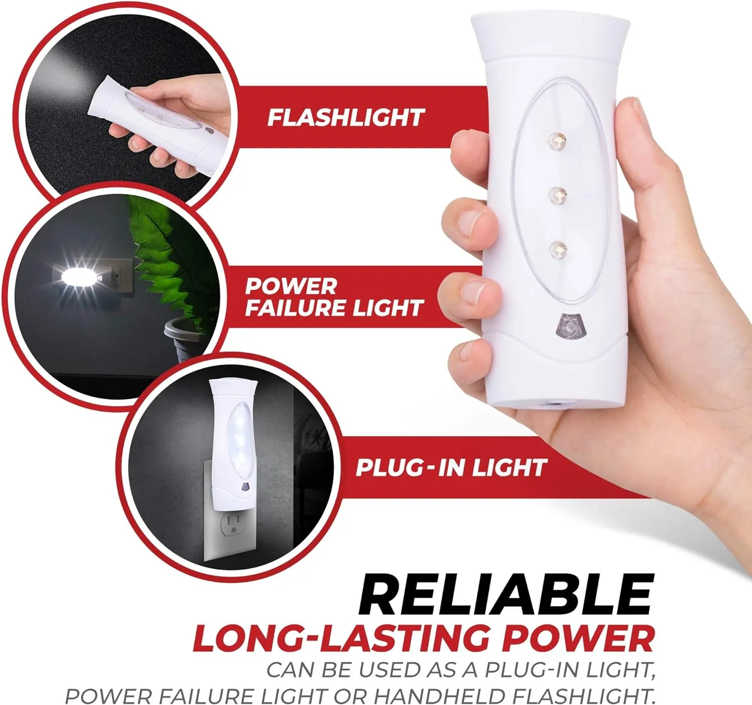 Amerelle LED Emergency Lights For Home Power Failure, 2 Pack – Triple Function Power Failure Light and Plug In Flashlight Combo, With Rechargeable Battery – Be Snow Storm & Hurricane Ready (71134)
