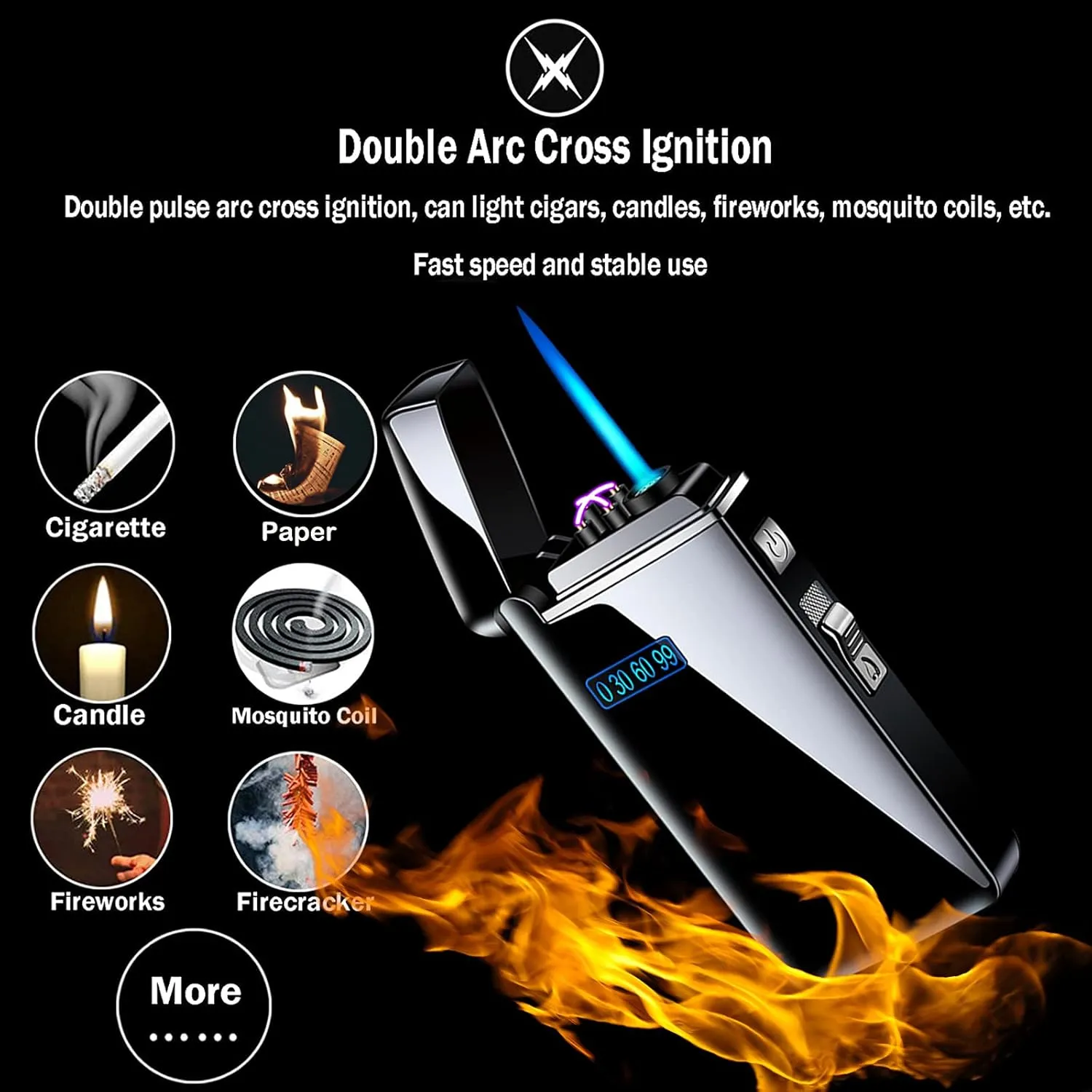 Arc Jet Flame Torch Lighter - Electric, Refillable Butane 2 in 1, USB Rechargeable with Windproof Infinity for Cigar, BBQs, Fireworks, Candle, Camping (Gold Ice)