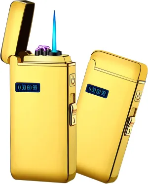 Arc Jet Flame Torch Lighter - Electric, Refillable Butane 2 in 1, USB Rechargeable with Windproof Infinity for Cigar, BBQs, Fireworks, Candle, Camping (Gold Ice)