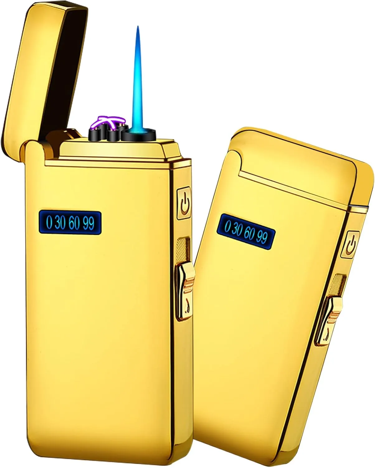 Arc Jet Flame Torch Lighter - Electric, Refillable Butane 2 in 1, USB Rechargeable with Windproof Infinity for Cigar, BBQs, Fireworks, Candle, Camping (Gold Ice)