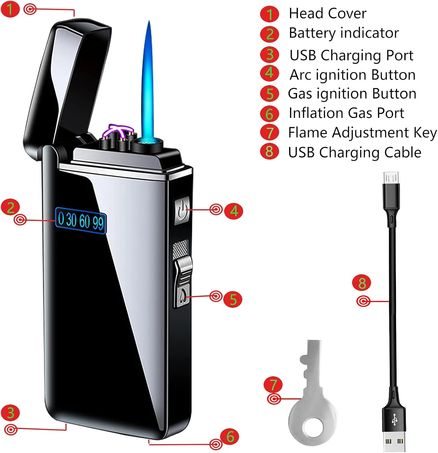 Arc Jet Flame Torch Lighter - Electric, Refillable Butane 2 in 1, USB Rechargeable with Windproof Infinity for Cigar, BBQs, Fireworks, Candle, Camping (Gold Ice)