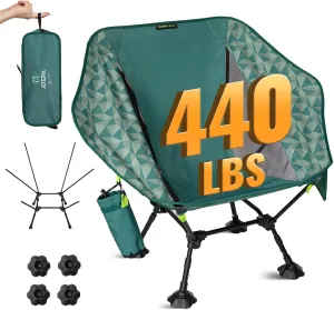 ATEPA Comfortable Camping Chair, 440lbs Heavy Duty UFO Hexagon Ergonomic Backpacking Chairs Portable Folding Height Adjustable Seat with Big Anti-Sinking Feet Side Pocket & Carabiner for Hiking Travel