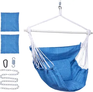 Backyard Expressions Hammock Chair Hanging Rope Swing Chair, 2 Pillows, Anti Slip Steel Spreader Bar