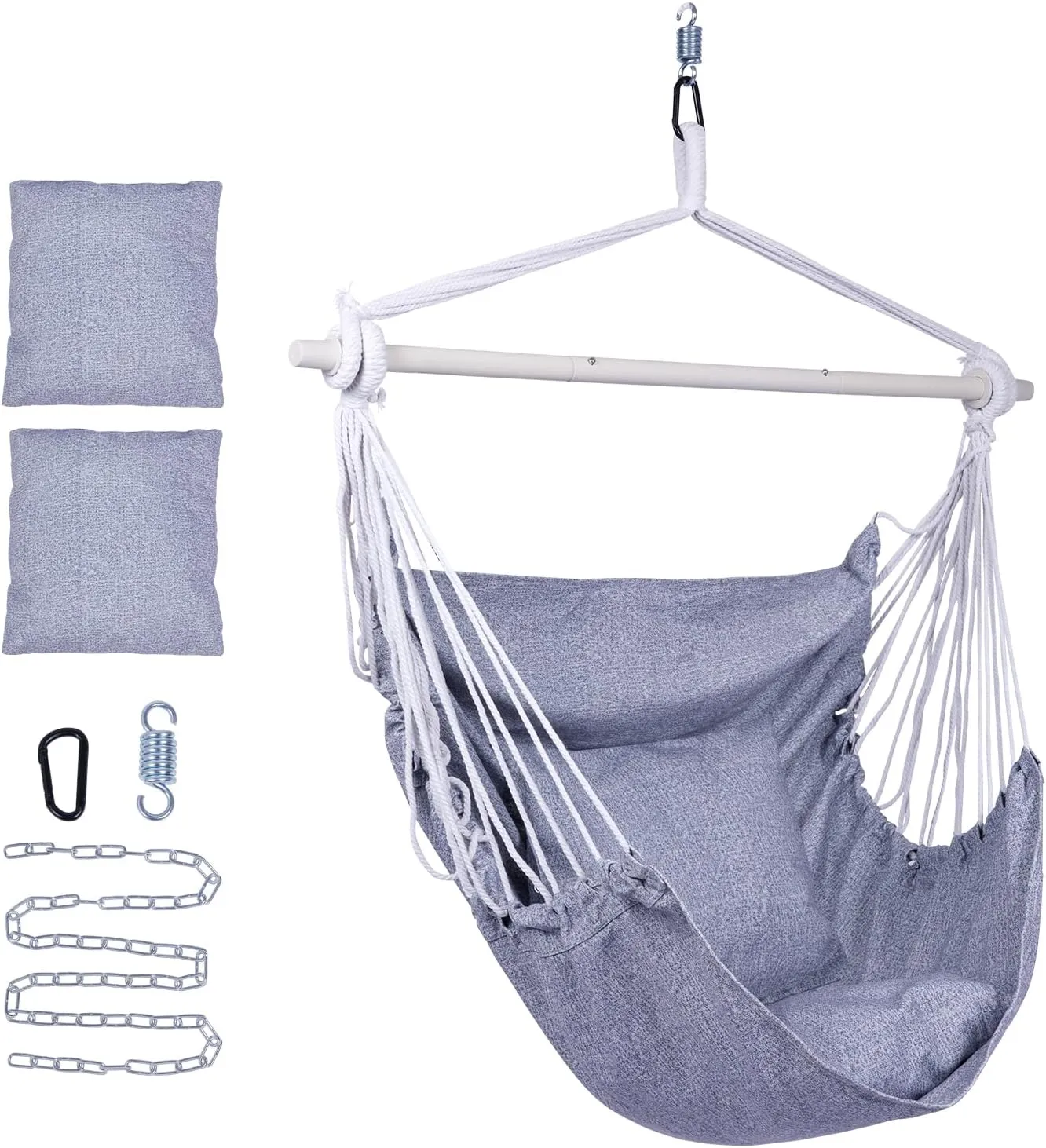 Backyard Expressions Hammock Chair Hanging Rope Swing Chair, 2 Pillows, Anti Slip Steel Spreader Bar