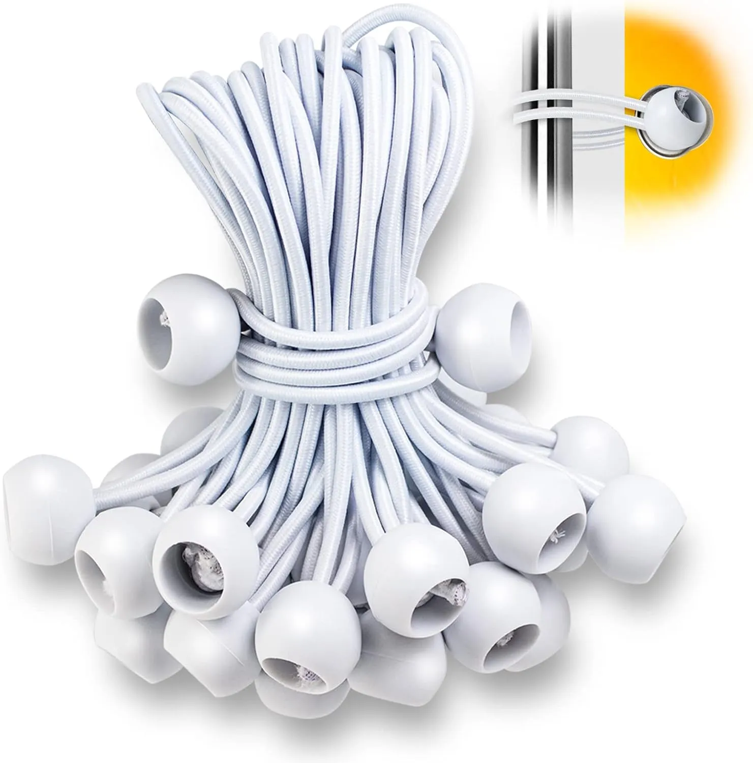 Ball Bungee Cords 50 PCS - Heavy Duty Elastic Bungee with Balls for Canopy, Tarp, Cargo, Tent - UV Resistant (15 Inch)