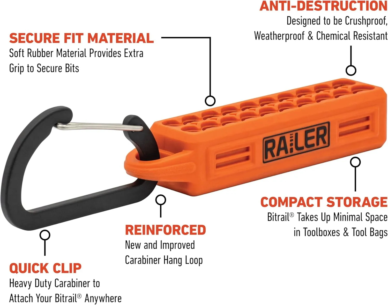 Ball End Hex Bit Set - Railer 1 Inch Impact Driver 20pc Hex Bit Set With A Bit Holder & Carabiner. Premium S2 Steel, Ideal For Furniture Screws