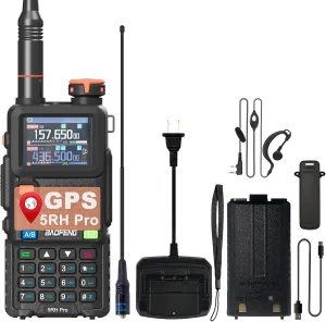 BAOFENG 5RH Pro GPS Radio Multi-Band USB-C Charging APRS Ham Radio Copy Frequency 640 Channels Walkie Talkie 10W Handheld Radio for Adult with 771 Antenna