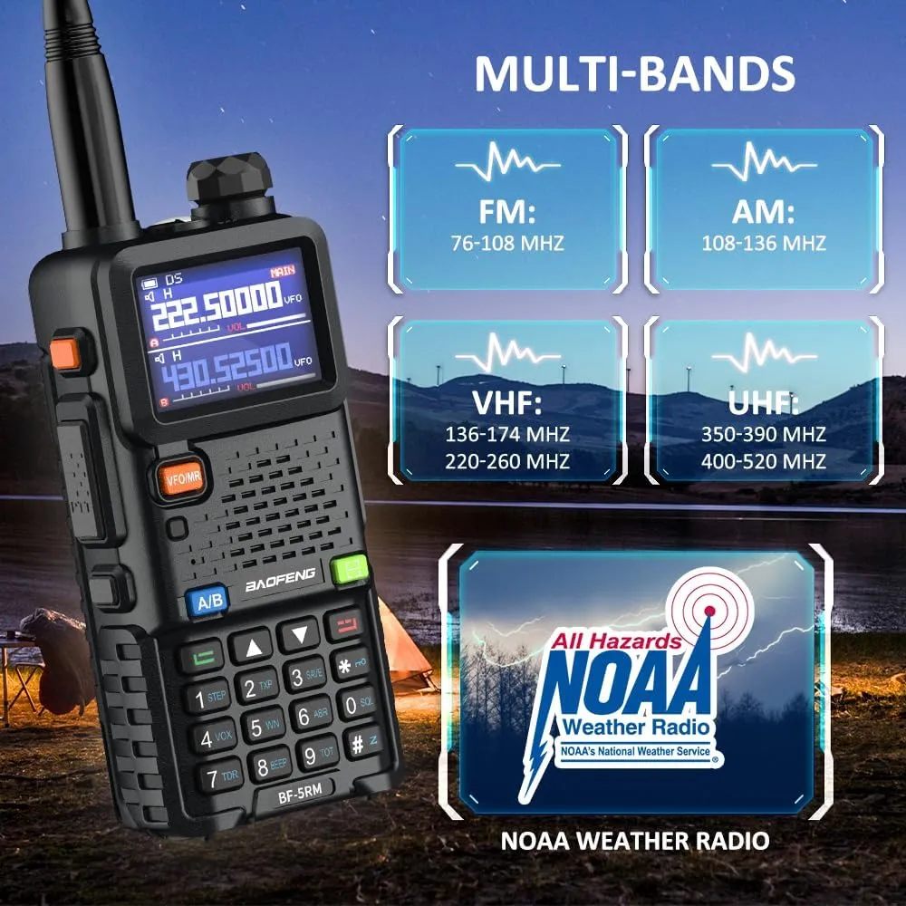 BAOFENG 5RM 10W Ham Radio Long Range Handheld Two Way Radio 2500mAh Battery Rechargeable Walkie Talkies with NOAA Weather Receiver, Speaker Mic, Type-C Charging, 999CH, VOX