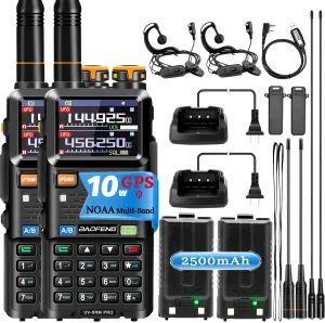 BAOFENG 5RM Ham Radio Handheld: 10W Ham Radios Long Range 5RM PRO with GPS, 2500mAh Battery Rechargeable Multi-Band BAOFENG Radio with Programming Cable,Type-C Port, 2 Pack