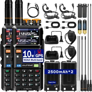 BAOFENG 5RM PRO Ham Radio Handheld,10W UV-5RM PRO with GPS,Walkie Talkies Long Range with 2500mAh Battery,Programming Cable,Speaker Mic,771 Long Antenna,Type-C Charging,2Pack