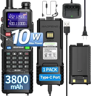 BAOFENG AR-5RM Radio 10W Ham Radio Long Range 5RM Handheld Two Way Radio NOAA Weather Receiver Rechargeable Long Range Walkie Talkies Copy Frequency 999CH with Type-C Charging 2 Pack Battery