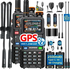BAOFENG BF-5RH PRO GPS 10Ｗ Ham Handheld Radio, Multi-Band Long Range with 18.89 Inch Tactical Antenna 5RM Two Way Radio, Aviation Band Scanner, Copy Frequency Walkie Talkie Type-C Charging,2 Pack
