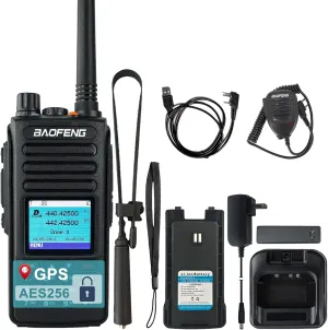 BAOFENG DMR DM-1702 Ham Radio GPS AES265 Encryption Radio Digital & Analog Dual Mode Walkie Talkie Tier I & II Radio with Programming Cable and Speaker Mic