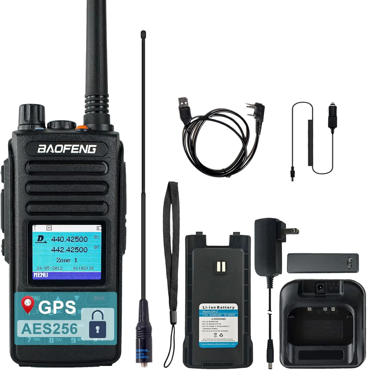 BAOFENG DMR DM-1702 Two Way Radio GPS AES265 Encryption Handheld Radio Digital Analog DMR Ham Radio Time Slot Tier I & II 1024CH Walkie Talkie Dual Mode with Car Charger Cable