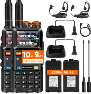 BAOFENG UV-5RM PRO 10W GPS Ham Radio Long Range 2 Pack, Multi-Band GMRS Handheld Radio 5RM PRO Two Way Radio for Adults, Rechargeable Walkie Talkies With Type-C Charging 2500mAh Battery & 640 Channels