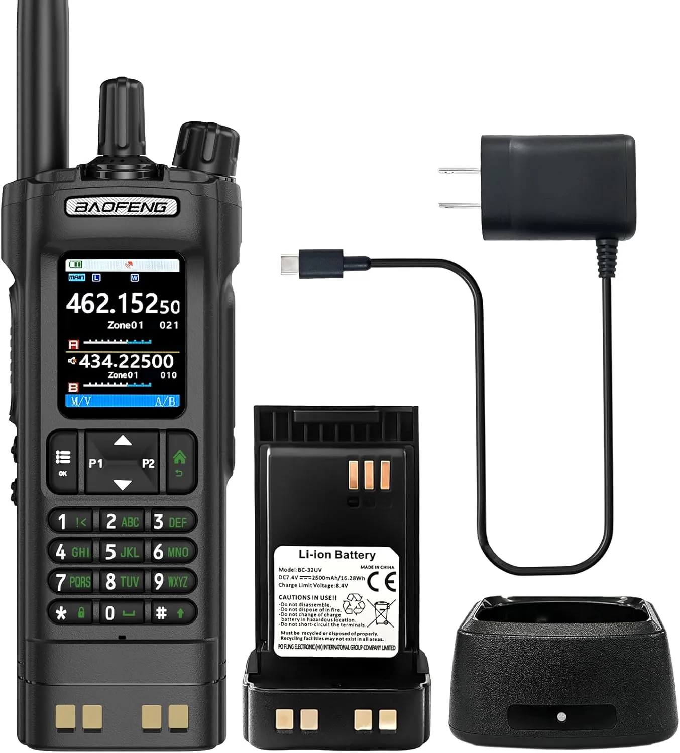 BAOFENG UV32 Radio 10W High Power Walkia Talkie GPS Two Way Raido USB-C Charging Multi-Band FM/AM Handheld Radio UV-32