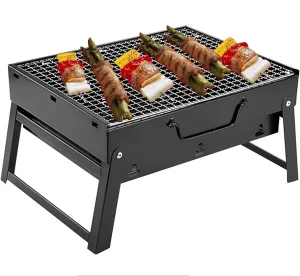 Barbecue Grill Stove, Portable Camping Compact Folding Rack for Family Garden Outdoor Cooking Picnics Party, Black