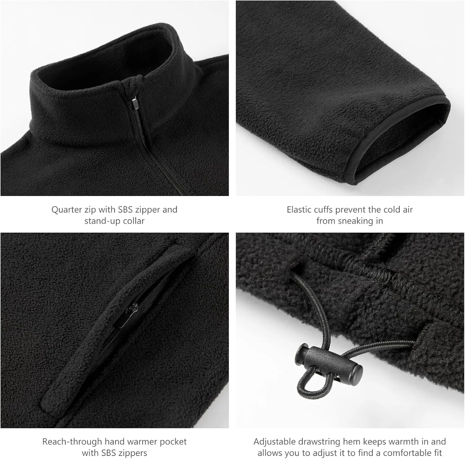 BASSDASH Men's Quarter Zip Jacket Mid Weight Polar Fleece Pullover Outdoor Warm Breathable Long Sleeve Sweatshirt