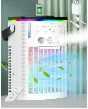 Battery Powered Portable Air Conditioner,Rechargeable Air Conditioner Fan Battery Operated, Small Personal Air Cooler with Cold Air Mist,Timer & Light,AC Unit Cooling Fan for Bedroom,Car,Camping,Tent