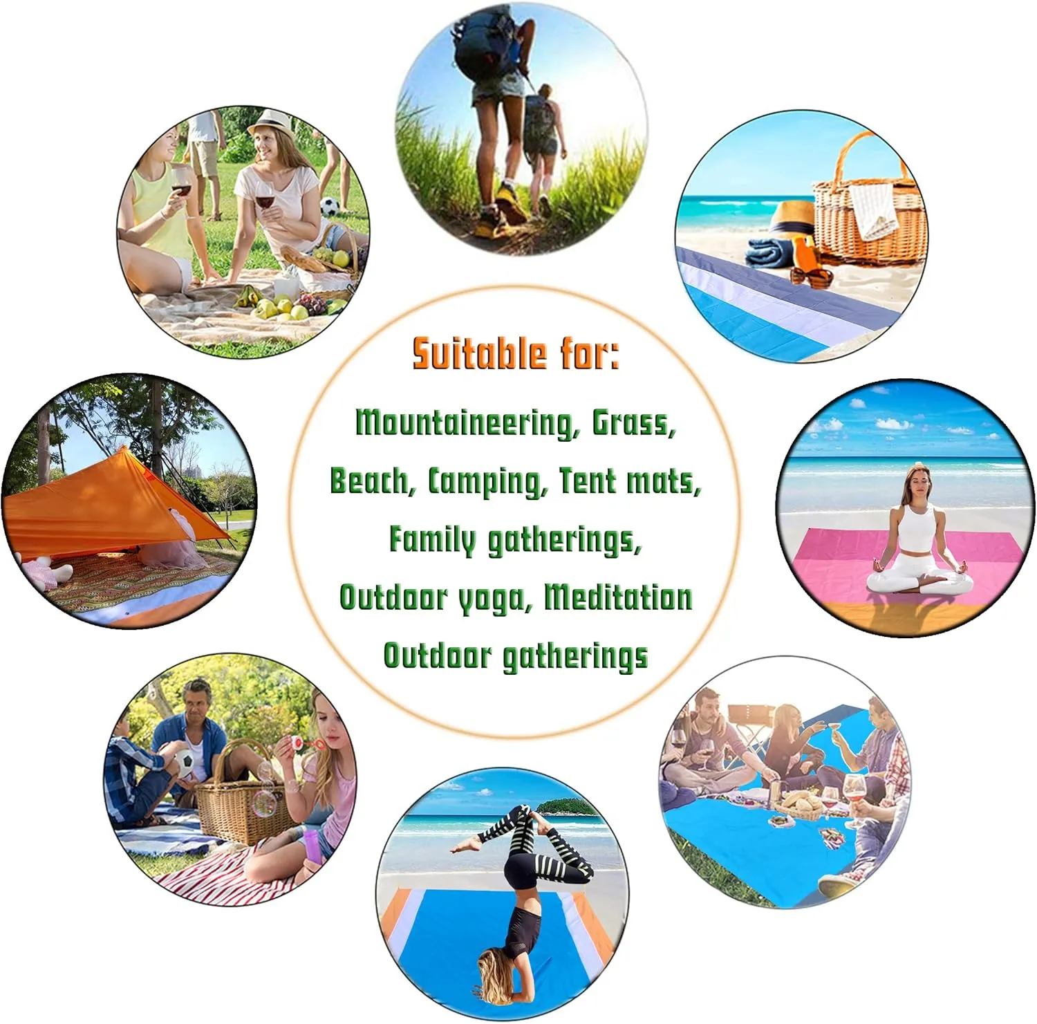 Beach Blanket, Beach Blanket Waterproof Sandproof,Waterproof Picnic Blanket for Travel, Camping, Hiking, Picnic,Music Festivals (Blue/White/Orange(83"x79"))