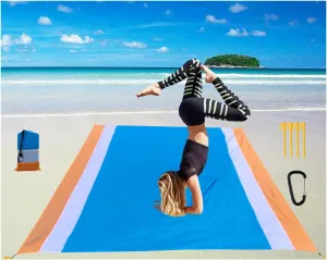 Beach Blanket, Beach Blanket Waterproof Sandproof,Waterproof Picnic Blanket for Travel, Camping, Hiking, Picnic,Music Festivals (Blue/White/Orange(83"x79"))