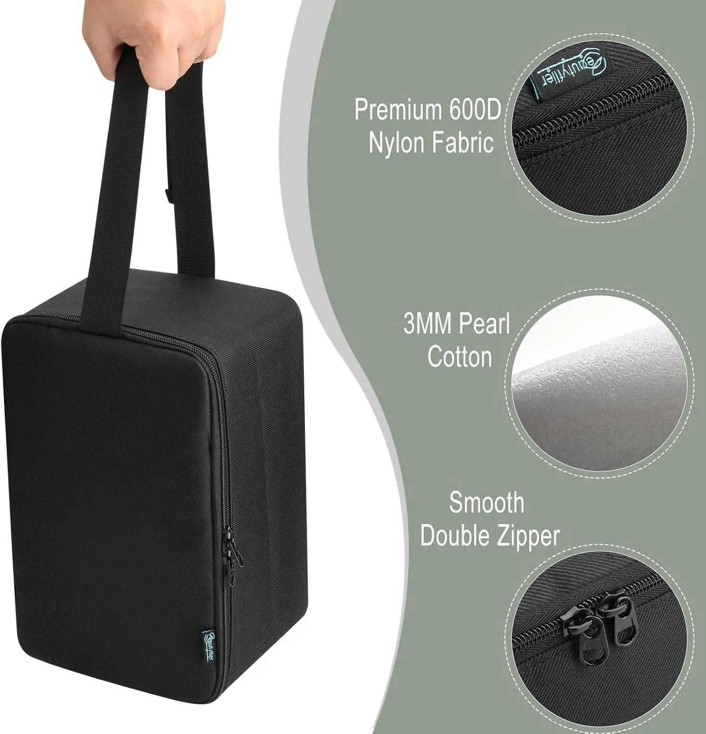 Beautyflier Carrying Bag for Bear Handheld Clothes Steamer, Portable Organizer Case for Compact Handheld Steamer, Travel Storage Bag with Adjustable Hand Strap, Bag Only (Black)