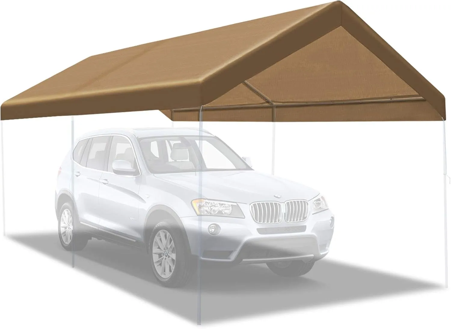 BenefitUSA Canopy ONLY 10'x20' Carport Replacement Canopy Outdoor Tent Garage Top Tarp Shelter Cover w Ball Bungees (Tan)