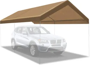BenefitUSA Canopy ONLY 10'x20' Carport Replacement Canopy Outdoor Tent Garage Top Tarp Shelter Cover w Ball Bungees (Tan)