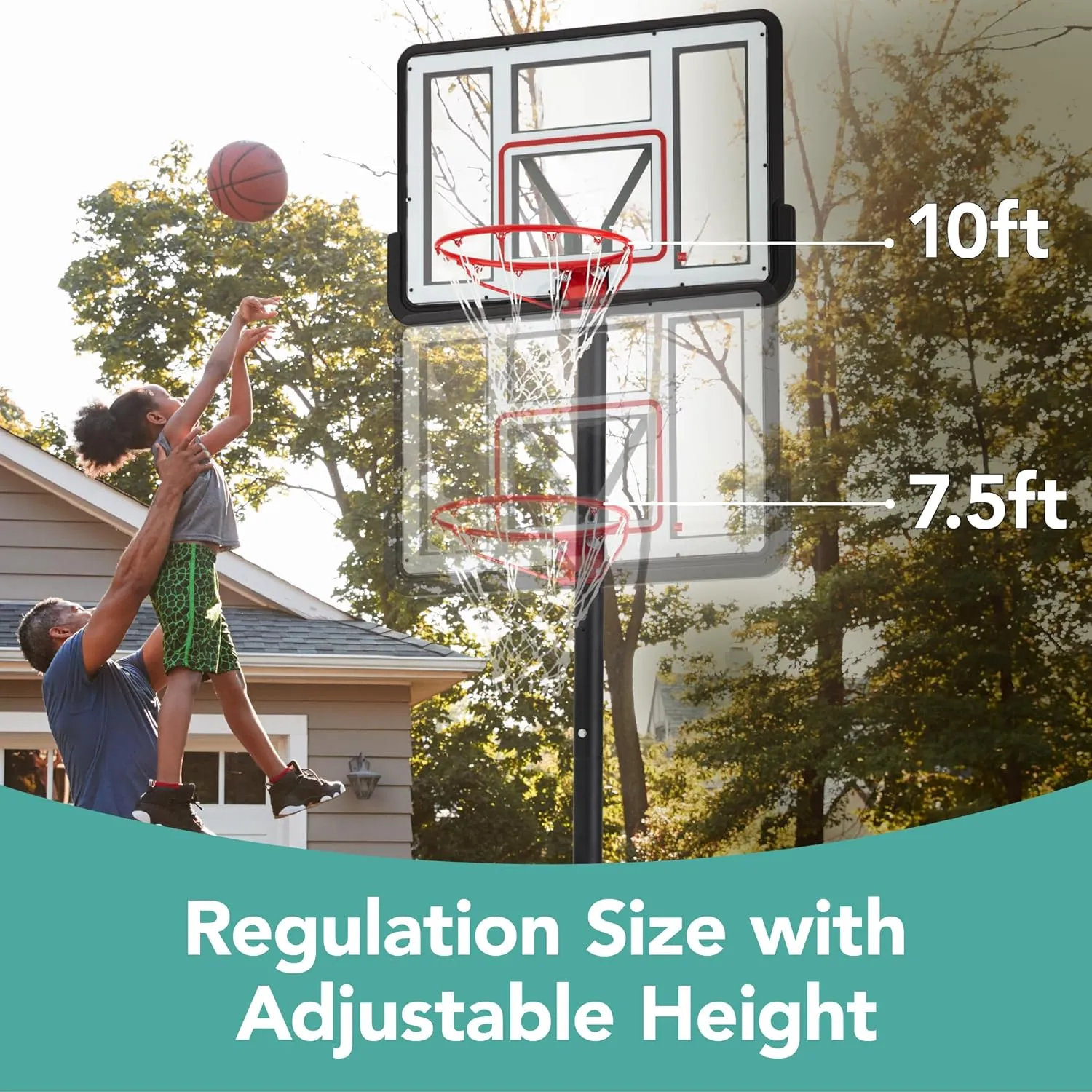 Best Choice Products 10ft Regulation Basketball Hoop, 7.5-10ft Height Adjustable Outdoor Goal w/Shock Absorbent Rim, Base Gel, 2 Wheels
