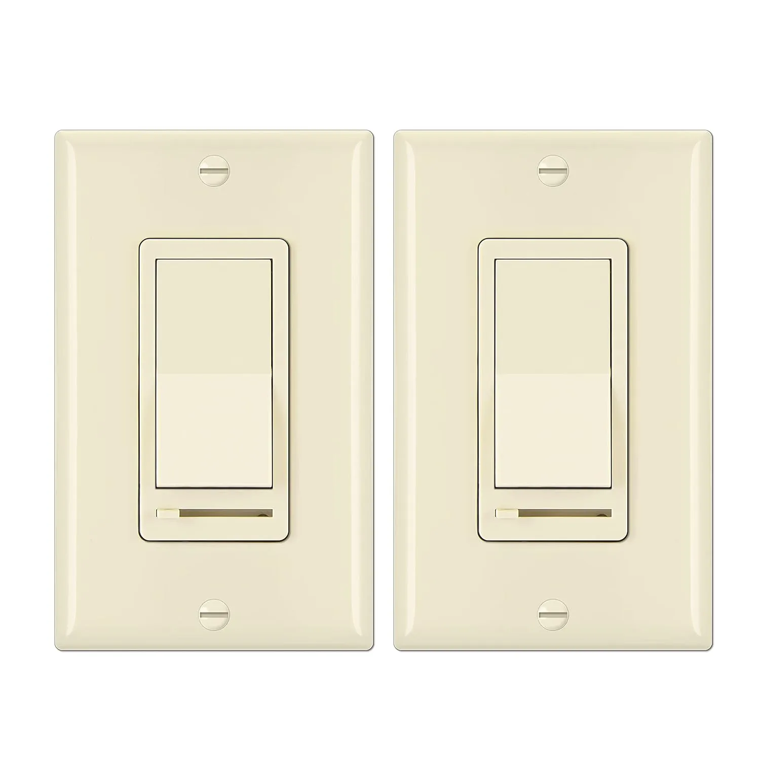 BESTTEN 2 Pack Almond Dimmer Wall Light Switch, Compatible with Dimmable LED, CFL, Incandescent and Halogen Bulb, Single Pole or 3-Way Dimmer Switches, 120VAC, Decorator Wall Plate Included,