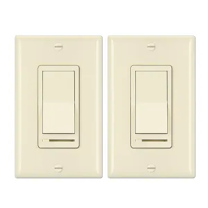 BESTTEN 2 Pack Almond Dimmer Wall Light Switch, Compatible with Dimmable LED, CFL, Incandescent and Halogen Bulb, Single Pole or 3-Way Dimmer Switches, 120VAC, Decorator Wall Plate Included,