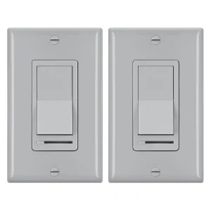 BESTTEN 2 Pack Dimmer Wall Light Switch, Compatible with Dimmable LED, CFL, Incandescent and Halogen Bulb, Single Pole or 3-Way Dimmer Switches, 120VAC, Decorator Wall Plate Included, Gray, UL Listed