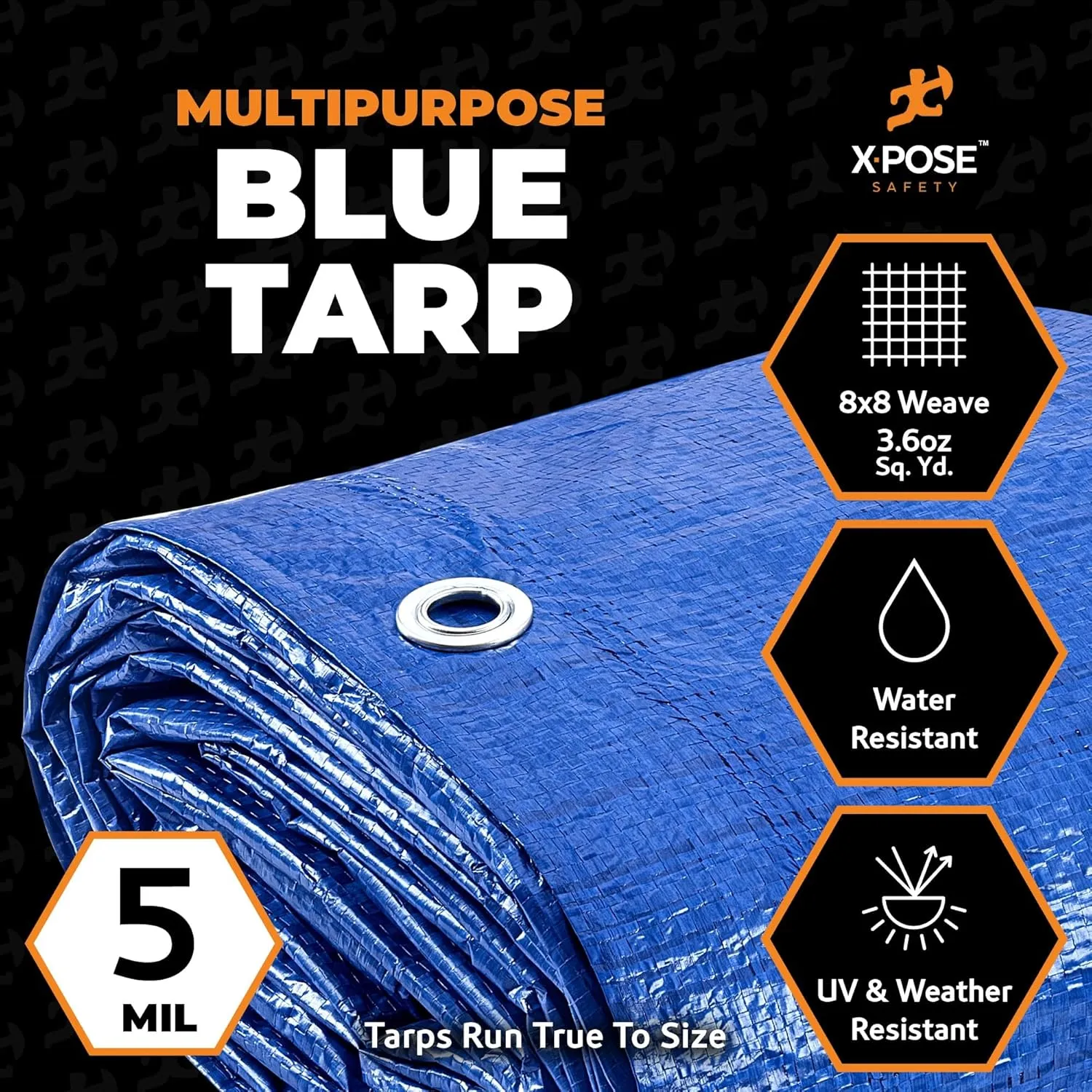 Better Blue Poly Tarp 10' x 12' - Multipurpose Protective Cover - Lightweight, Durable, Waterproof, Weather Proof - 5 Mil Thick Polyethylene - by Xpose Safety