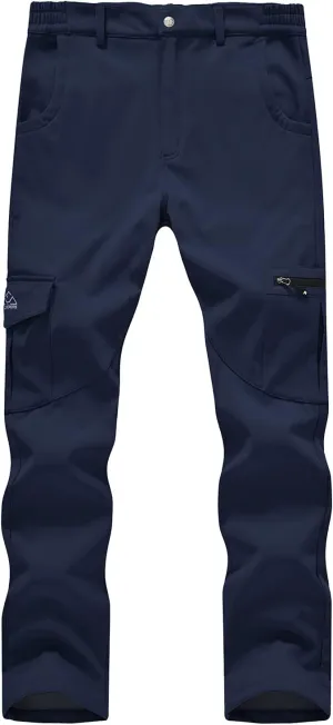 BGOWATU Men's Cargo Hiking Pants Fleece Lined Waterproof Windproof Snow Ski Insulated Pant with 6 Pockets