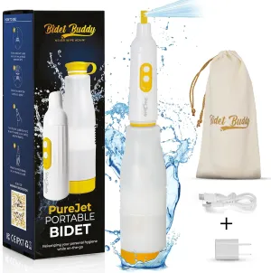 BIDET BUDDY® PureJet Portable Bidet for Travel | 400ml/min Flow | 500mAh Battery | 550ML Bottle | IPX7 Waterproof | USB-C Charging | Compact & High-Powered with Strong Pressure (White)