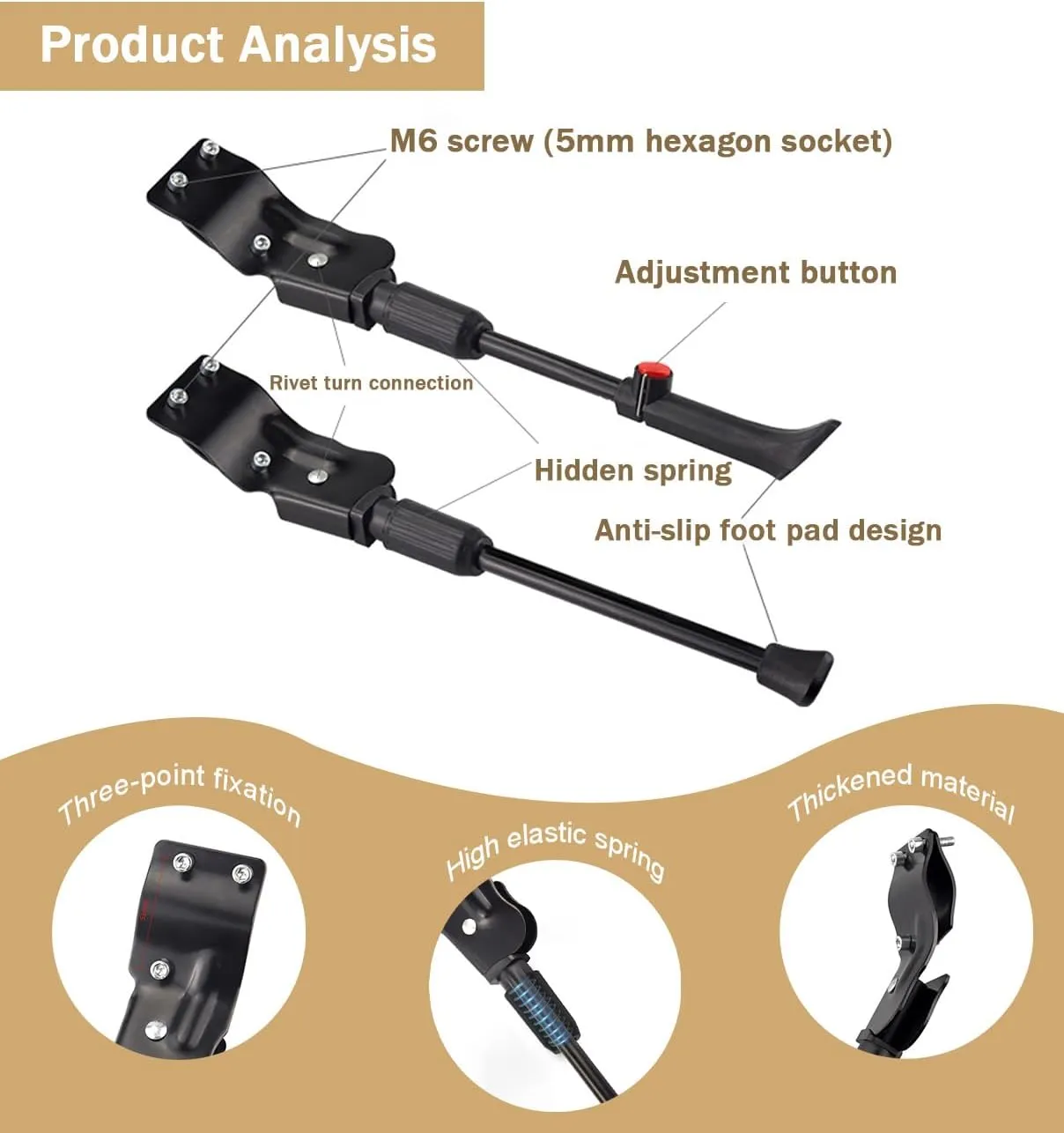 Bike Kickstand for Orbea MX 20 2017, Adjustable Bicycle Kickstand, Suit Mountain Bike, Concealed Spring-Loaded Latch, Aluminum Rear Side Bicycle Stand,B