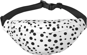 Black And White Polka Dot Men'S And Women'S Waist Pack, Crossbody Bag With Adjustable Belt For Running, Traveling, Sports, Hiking