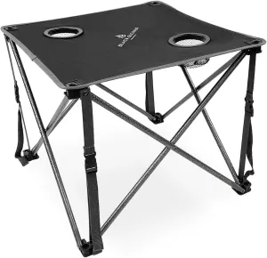 Black Sierra Foldable Camping Table w/ 2 Cup-Holders and Carry Bag, Heavy Duty Frame Supports 45lbs, Perfect for Tailgating, Compact for Storage & Transportation, Portable Outdoor Folding Table
