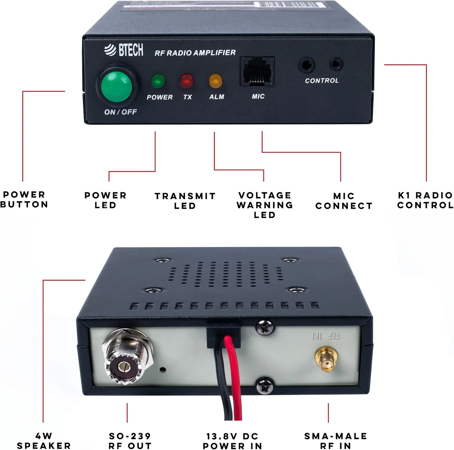 BTECH AMP-U25D Amplifier | 20-40W Power Boost for UHF (400-480MHz) | Compatible with Handheld Radios | Amplifies Analog and Digital Modes | Ideal for Mobile, Field, & Home Use