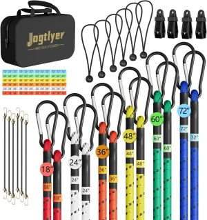 Bungee Cords Set 28pcs Heavy Duty Outdoor Roll Bungie Cord Bundle with Carabiner Hooks 10" 18" 24" 36" 48" 60" Black Bungee Straps Ball Bungee Cords and Tent Clip (29Pcs-Colorful)