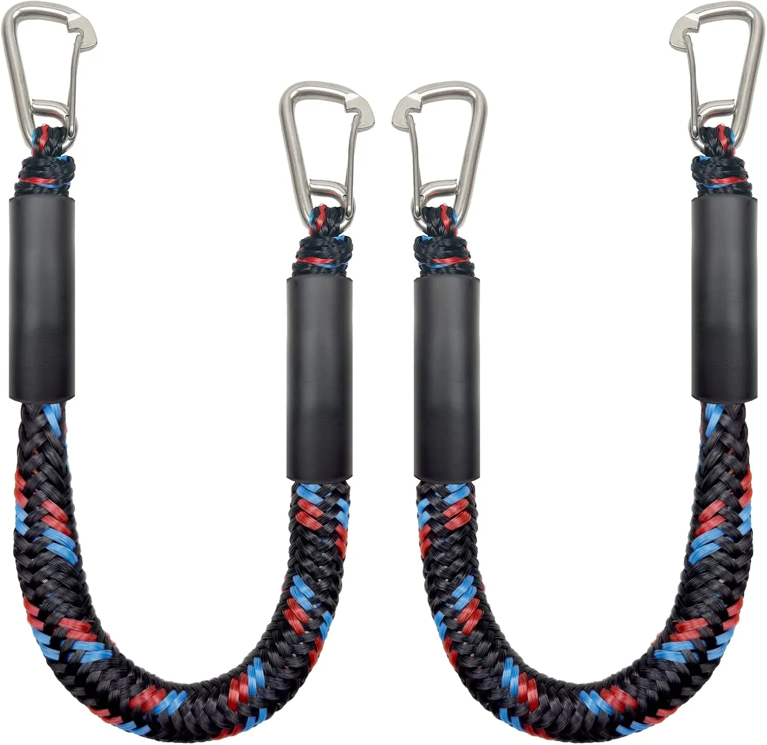 Bungee Dock Line Ropes for Mooring With 2 Stainless Steel Clip Accessories - Built-in Snubber for PWC, Kayak, Watercraft, SeaDoo, Jet Ski, Pontoon, Canoe, Power Boat - 2-Pack