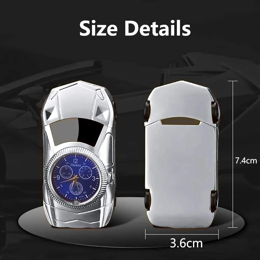 Butane Torch Lighter with Watch – Windproof Adjustable Jet Flame Lighter, Refillable Solar Beam Design, Cool Lighters for Men, Ideal Gift(Butane Gas Not Included) Silver