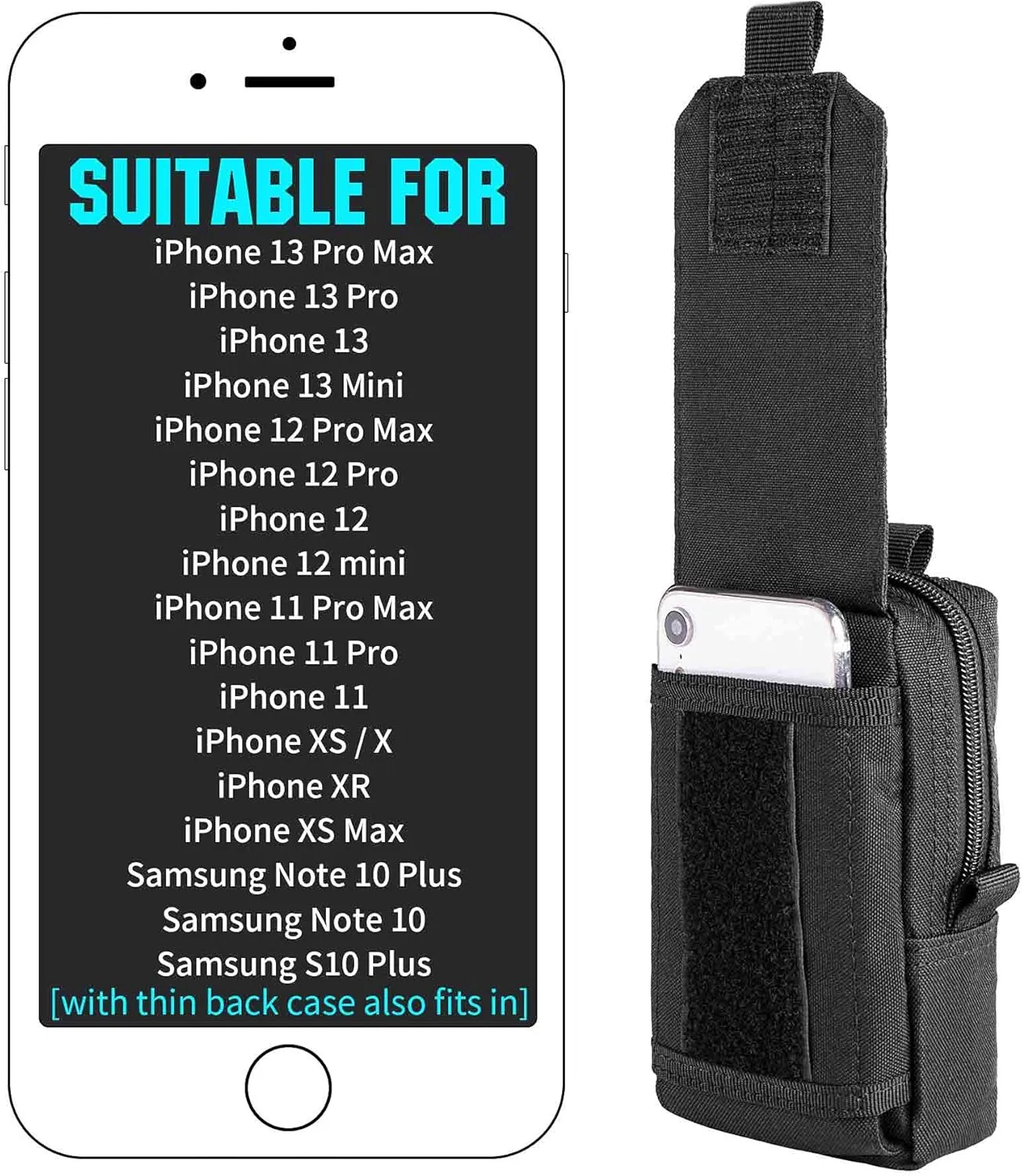 bvya 2 Pack Tactical EDC Pouches, Multi-Purpose Utility Tool Pocket Molle Phone Holster Waist Belt Pouch with U.S. Flag Patch and Tactical Gear Clips