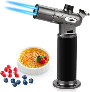 Cadrim Butane Torch, Refillable Pro Culinary Blow Torch Double Fire Cooking Torch and Small Adjustable Flame Kitchen Torch for Creme Brulee, Baking BBQ (Black)