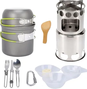 Camping Cookware Mess Kit Portable Cooking Set with Camping Stove Non-Stick Aluminum Camping Pot
